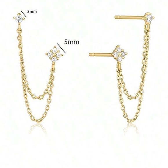 Cubic Zirconia Chain Pendant Stud Earrings, Hypoallergenic - Picture 3 of 3